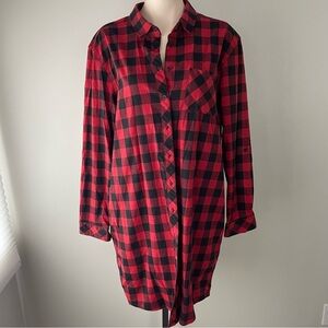 BC Clothing Buffalo Plaid Button Down Shirt Dress Red Belted Grunge Size XL